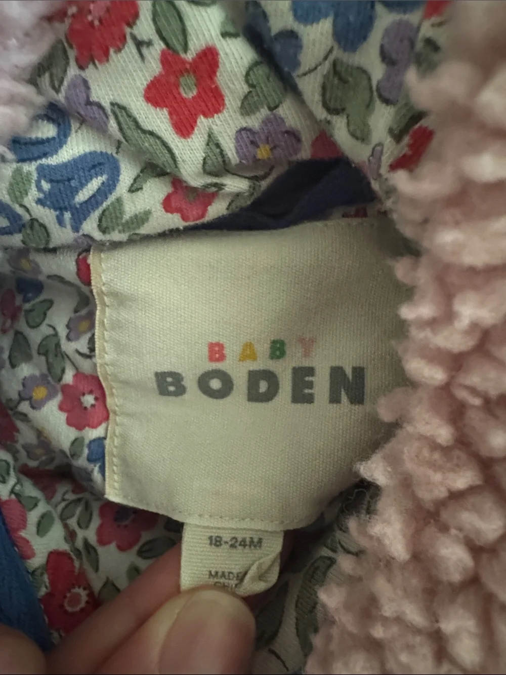 Baby Boden Pink Teddy Hooded Baby Jacket with Heart Pockets